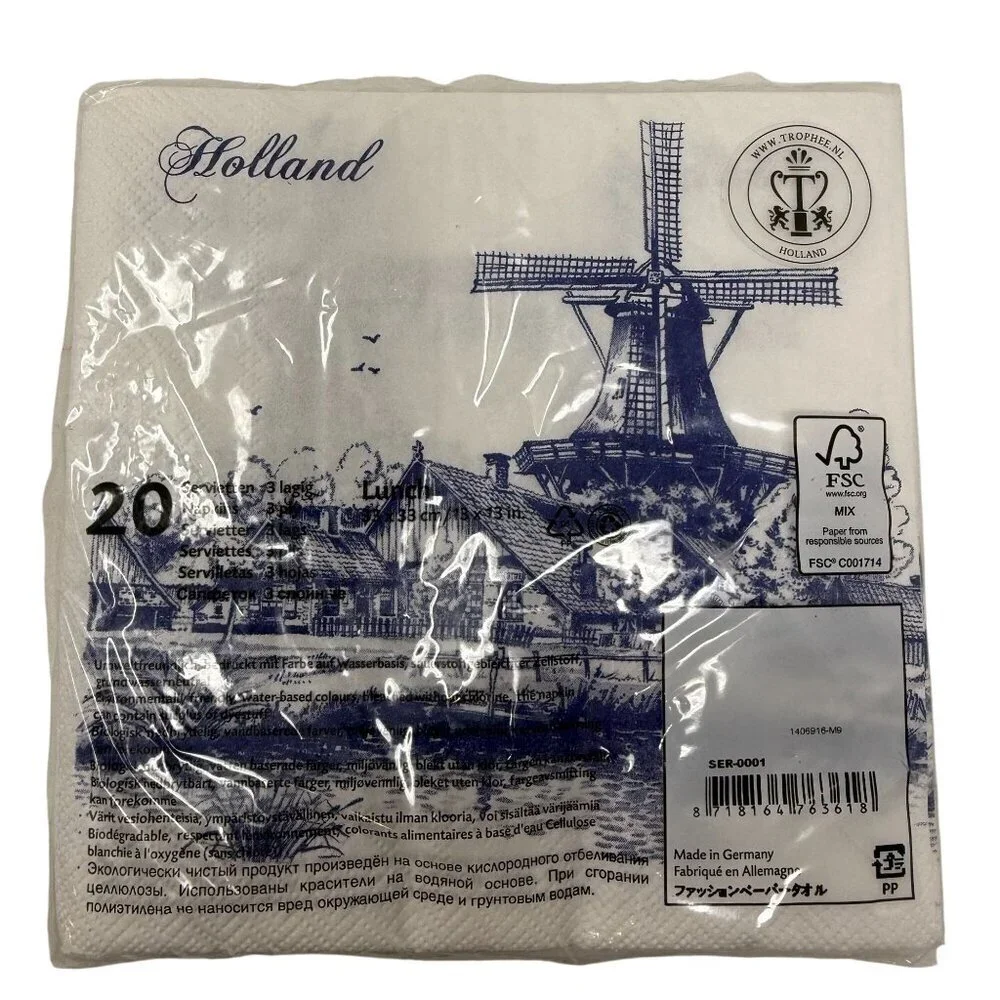 Holland Windmill Print Paper Napkins 20 Pack Made In Germany Square 3ply Collage